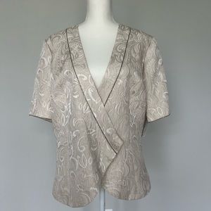 NWT Vintage Asymmetrical Hourglass Short Sleeve Gold Embroidered Shiny Blazer